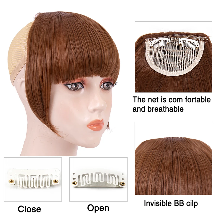 Alileader Synthetic False Fringe Short Straight Hair Bangs Extensions For Women Heat Resistant Clip Blond Brown