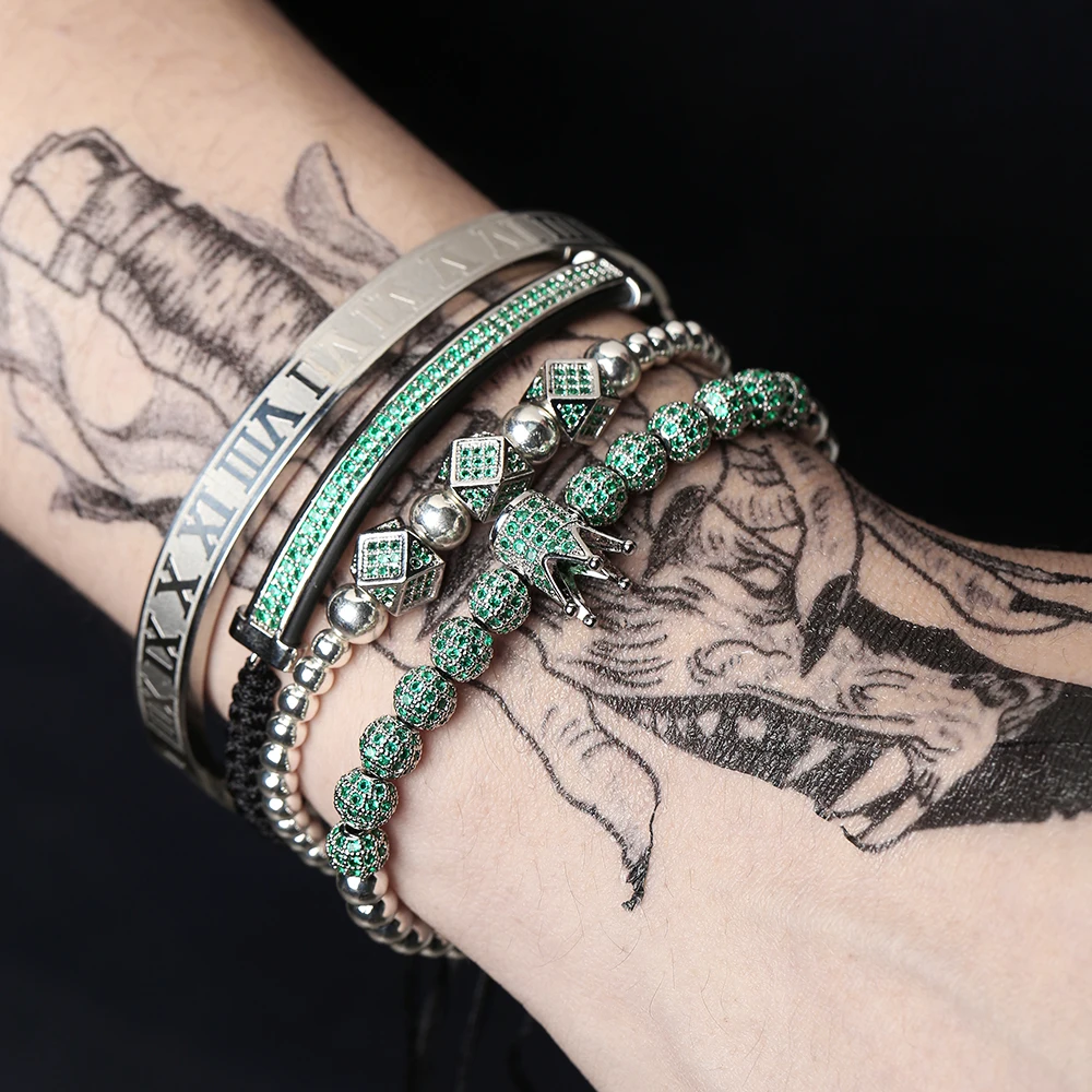 Mens Jewellery CZ Crown Bracelet Luxury Royal Bangle Set Roman Braided Bracelets For Women Fashion Armband Friendship Gifts