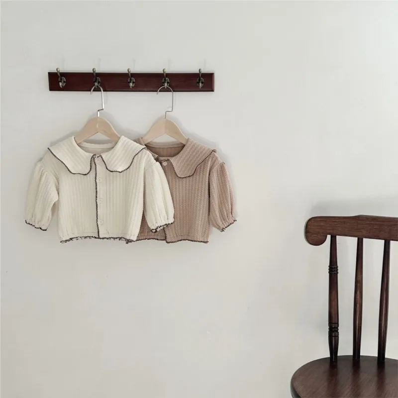 Newborn Baby Girl Cotton Solid Sailor Collar Coat Infant Toddler Long Sleeve Ruffle Outwear Spring Autumn Baby Clothes 3M-18M