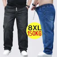 Jean surdimensionné 8XL pour hommes, taille élastique, coupe ample, pantalon en Denim confortable, grande taille 150KG, pantalon streetwear décontracté, nouveau 1