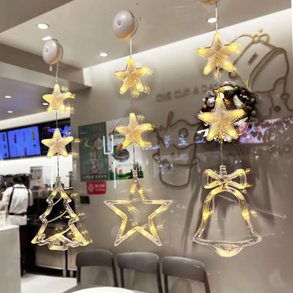 

Christmas Window Light with Suction Cup Soft Lighting Battery Operated Bell Xmas Tree Hanging Light Decoration