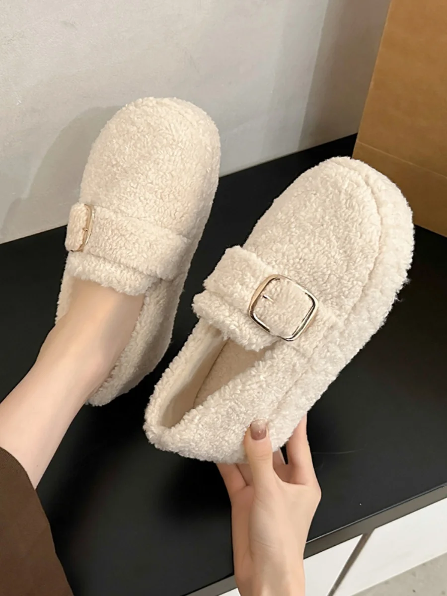 

Туфли женские на меху, повседневные Мягкие кроссовки, без шнуровки, с закрытым носком, без застежки, Мокасины, Осень-зима