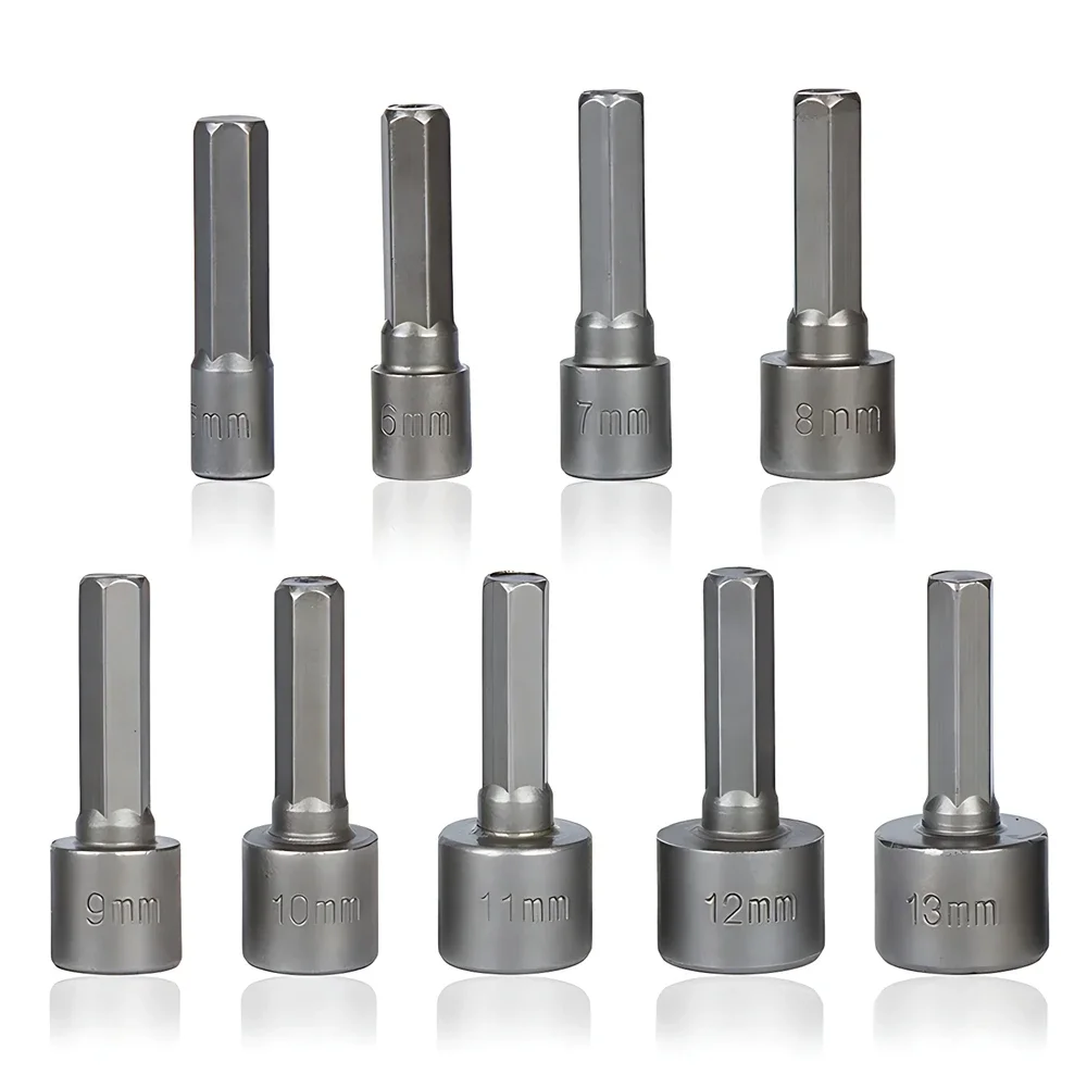 5-13mm Hex Socket Screw Sleeve Nozzles Nut 1/4in Hexagonal Nut Driver Drill Adapter Screwdriver Set Bits Sets Hand Tools 9Pcs hex sockets set socket adapter set nut driver drill bit set bit socket set drill socket adapter