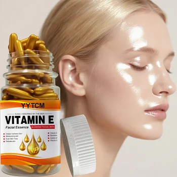 Vitamin E Deep Moisturizing Capsule Essence, Hydrates and Smoothes the Skin, Contains Plant-Based Squalane, Vitamin C, Deep Hydrating and Brightening Skin Essence (0.4g X 90 Capsules)/Bottle-1 Bottle