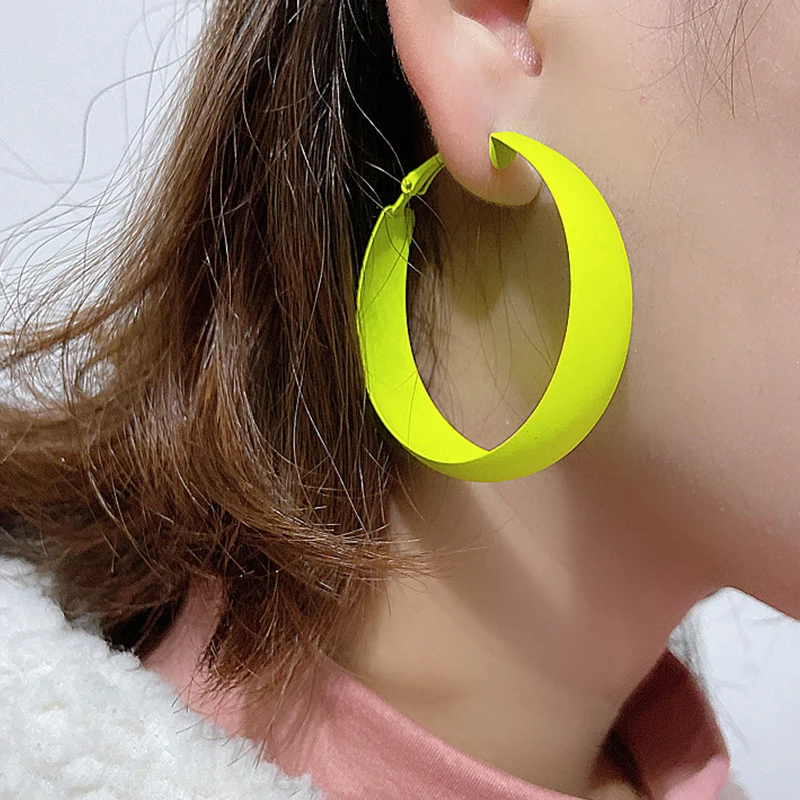 New Fashion Women Big Hoop Earrings Exaggerated Punk Earings Fluorescent Color Jewelry Statement Trendy Drop Earrings Jewelry