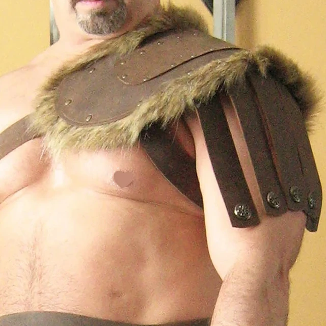 Armadura de hombro vikingo de piel marrón para adultos, disfraz de armadura  de guerrero Medieval, Cosplay LARP, piel sintética, un solo Doble -  AliExpress