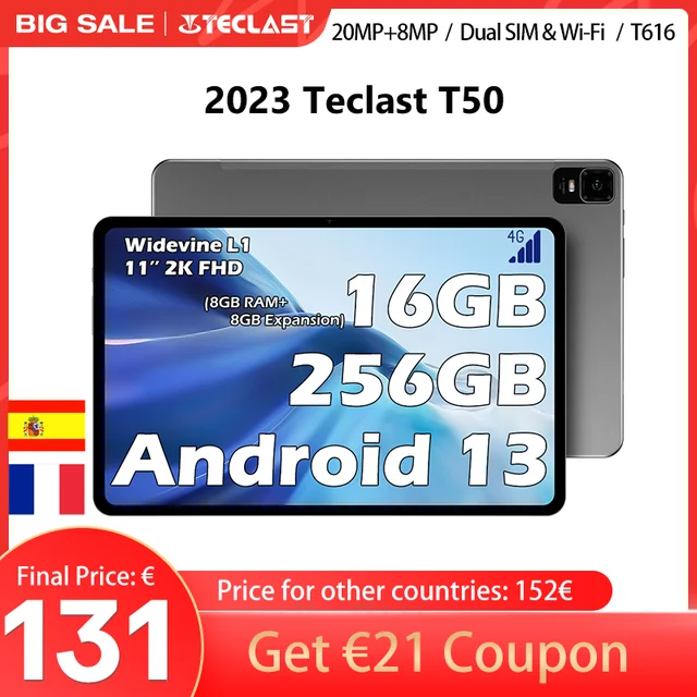 Teclast T50 - 11 pouces - Tablette 2K - Android 12 - 128Go