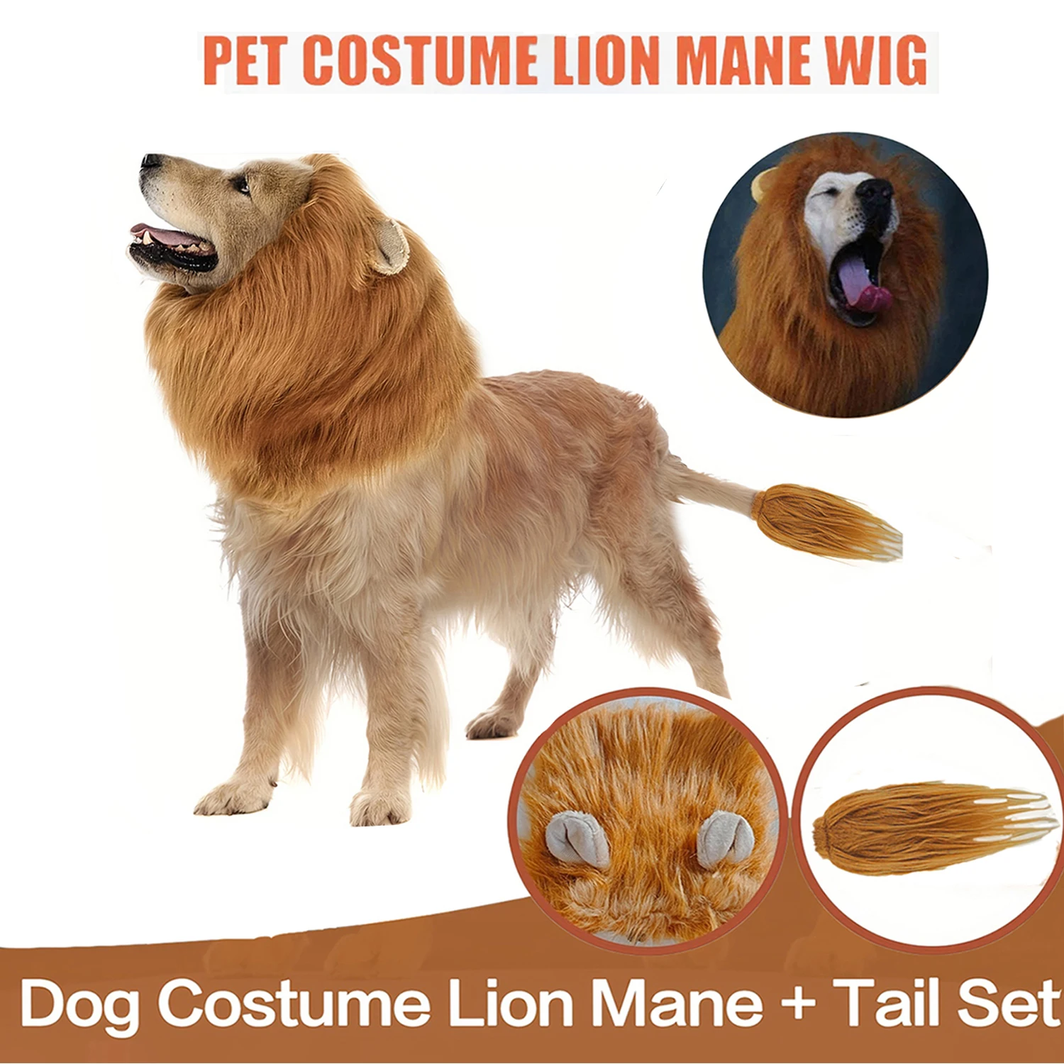 Cute Pet Dog Cosplay Clothes Realistic Lion Mane Dog Costume with Tail Set Medium&Large Dogs Christmas Pet Accessories dog costume set
