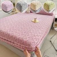 Winter Warm Fitted Sheet Milk Velvet Bed Cover Solid Color Thickened Mattress Protector for Bedroom Living Room Mattress Cover 1