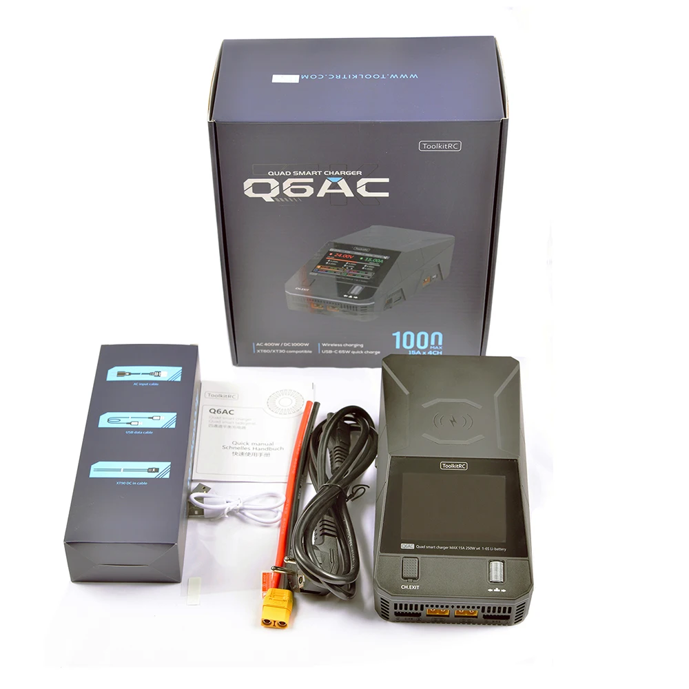 NEW ToolkitRC Q6AC Charger AC 400W/DC 1000W 4CH output Built-in 65W USB A/TYPEC Output ,LiPo, 1-6S，NiMH 1-16S,PB 1-10S Charger thumbnail 6