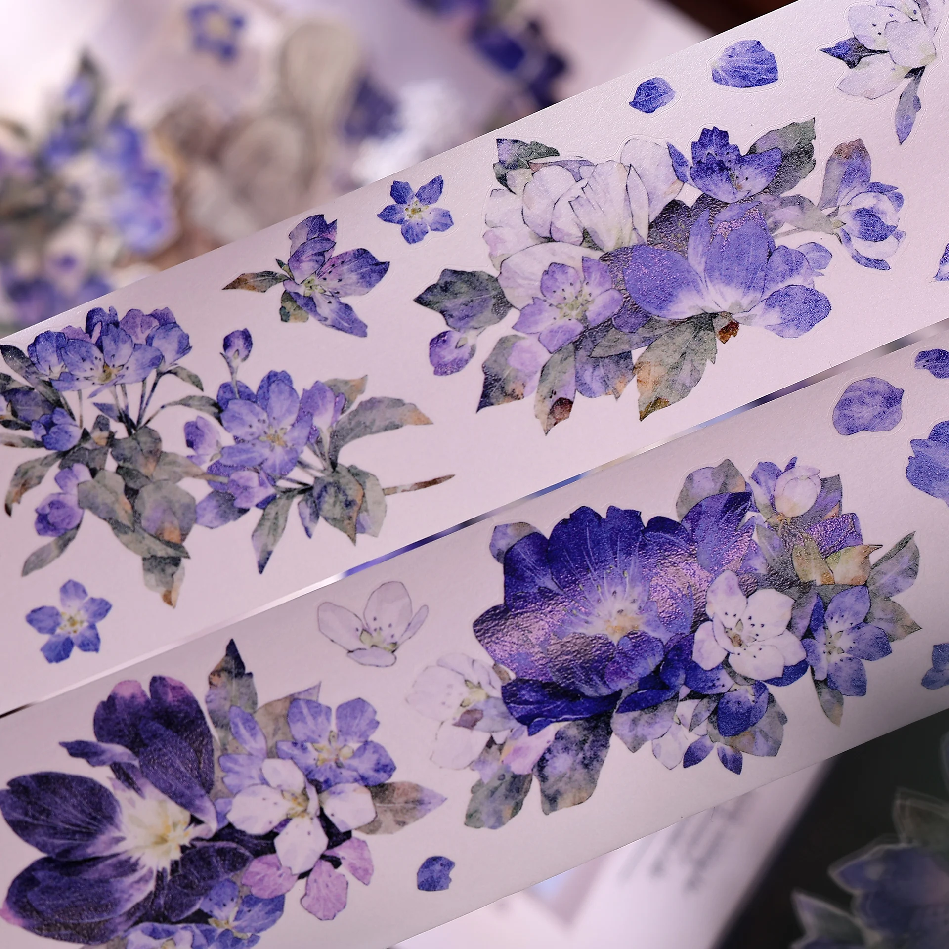 55mm * 6m 빈티지 퍼플 블루 플라워 풍경 PET 테이프 크리 에이 티브 DIY 저널 재료 콜라주 스크랩북 편지지