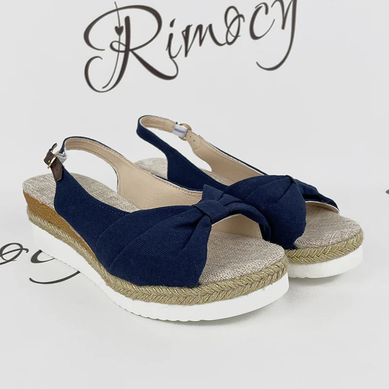 Women's Peep Toe Wedges Sandals Summer Non-slip Platform Gladiator Shoes Woman Flock Bowtie Sandalias De Mujer Plus Size 42