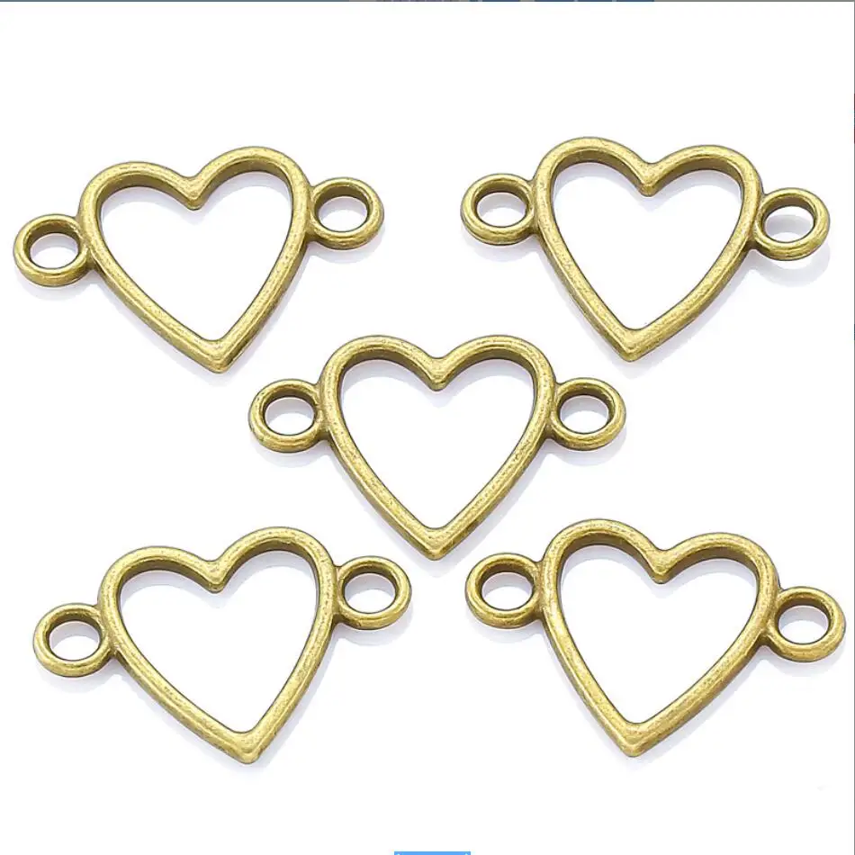 100pcs 23*16mm Antique Silver Color Hollow Heart Connector Charms For Jewelry Making DIY Jewelry Findings F0547