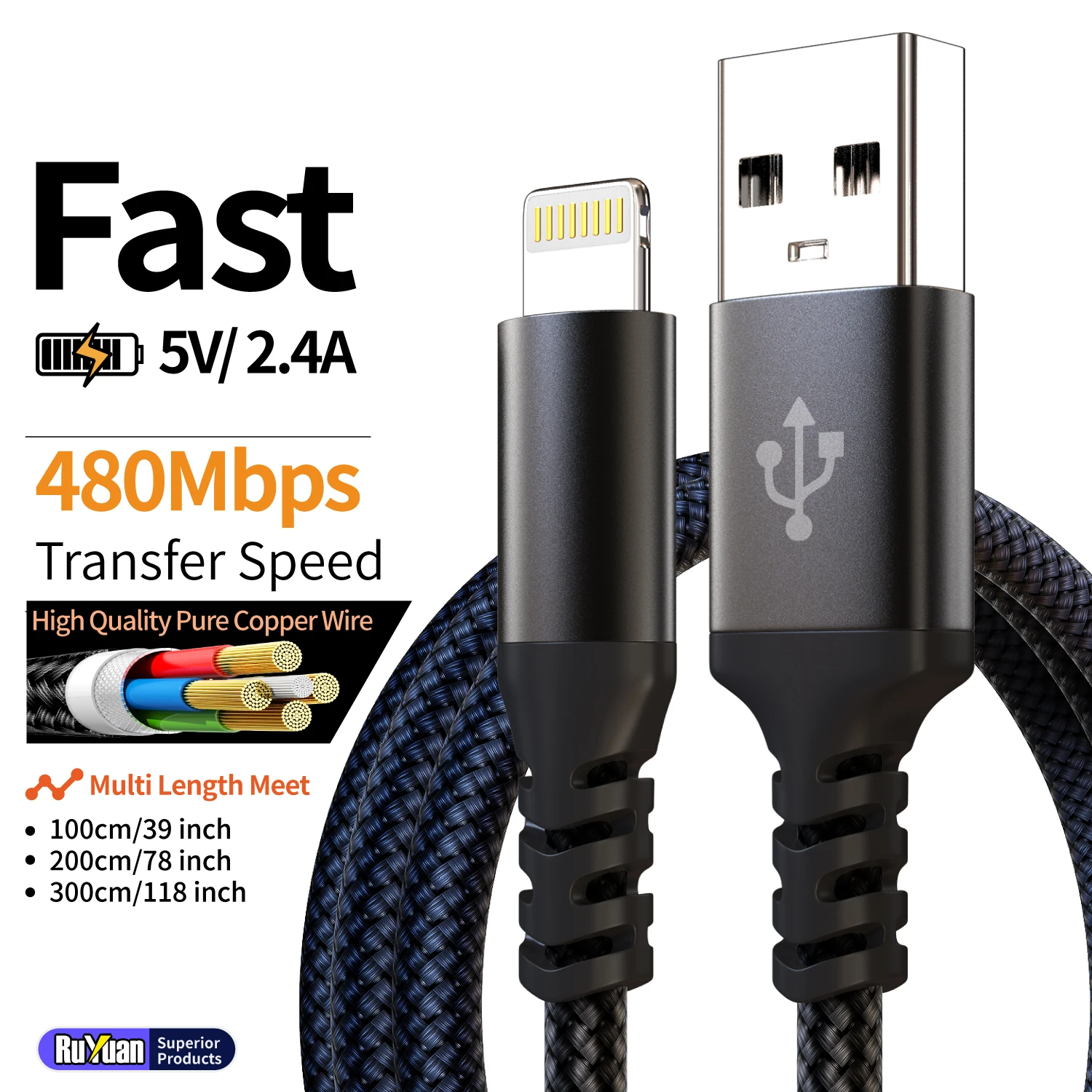 รูปสินค้า สายชาร์จ USB-C to Lightning ยาว 3 เมตร ชาร์จเร็ว สำหรับ iPhone/iPad