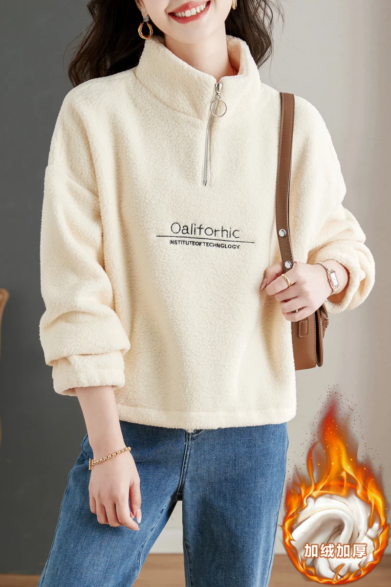 

Thickened Lamb Fleece Half Zip Sweater for Women Autumn and Winter 2023 New Unique and Unique Top Coat