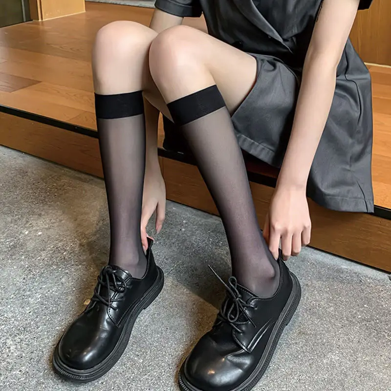 JK Women's Cute Lolita Knee-High Summer Socks - Fashionable Transparent Nylon Stockings