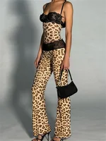 Kliou-Ensemble 2 pièces en dentelle fine et transparente pour femme, camisole bandage dos nu hipster, pantalon évasé assressenti, tenue tendance de la rue féminine 6