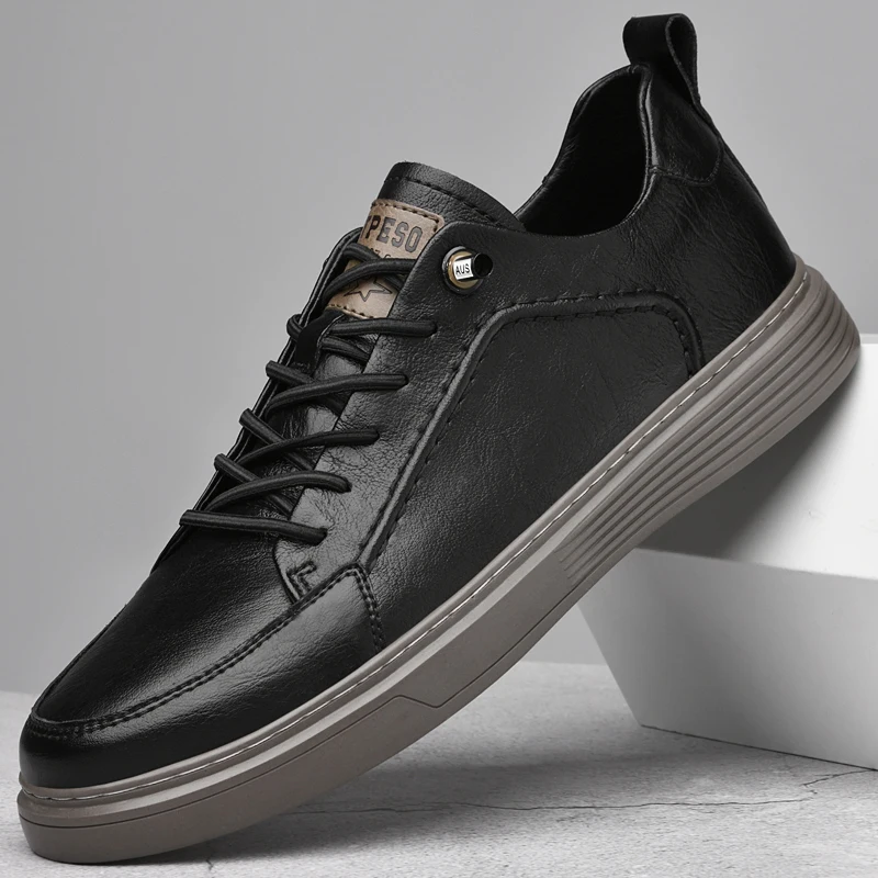 Spring Men's Genuine leather shoes High Quality Black Soft Sole  Flat Casual Shoes Outdoor Oxford Shoes mens Sports Shoes men 5