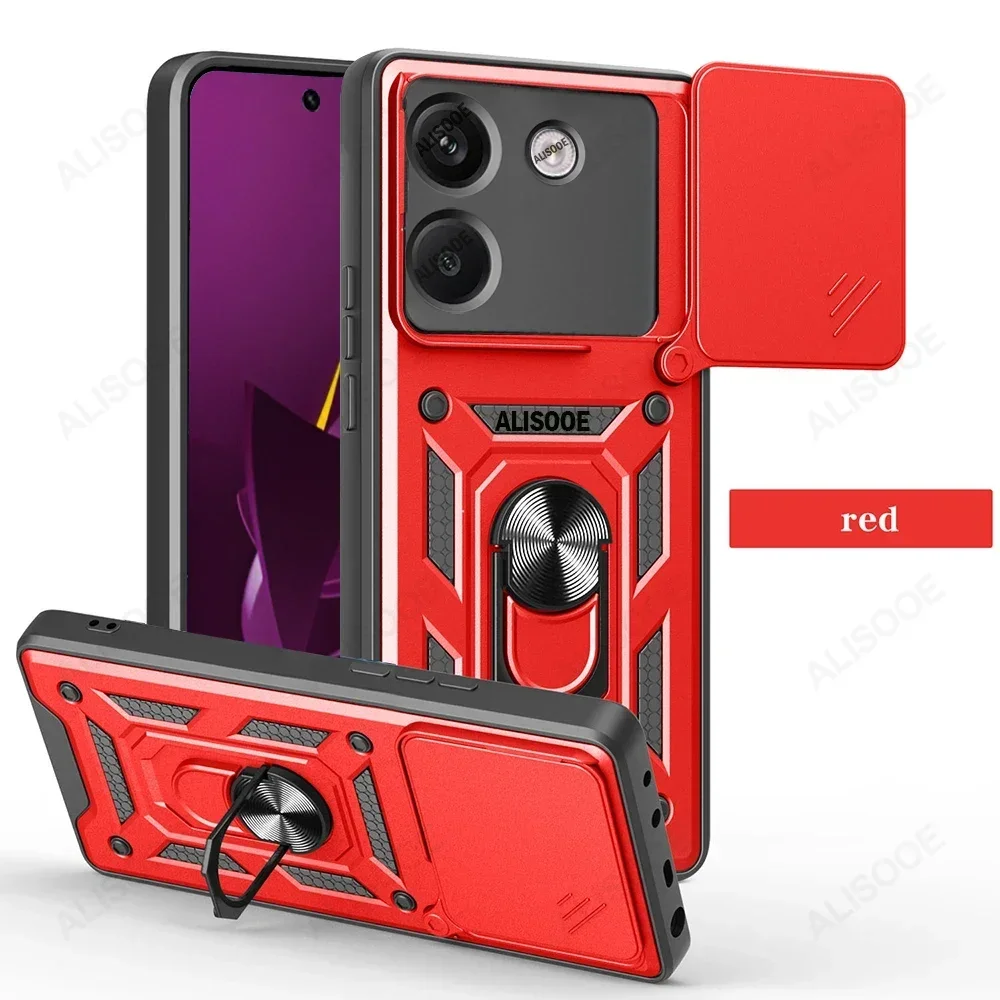 Armor Shockproof Case with Slide Camera Cover and Rotating Ring Stand