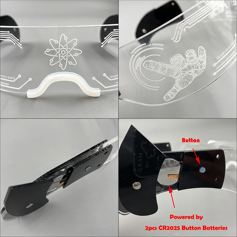 2026 Beliebte Leuchtende Futuristische Brille LED Neon Acryl-Brille Leuchtende Cyberpunk Bar-Party-Brille Geburtstags-Club-Requisiten – Detail 7