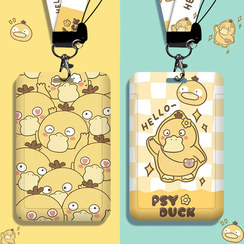 

Pokemon Psyduck Series PVC Card Holder Cartoon Print Student Campus Hanging Neck Bag Anti-lost Protective Case ID Card Cover