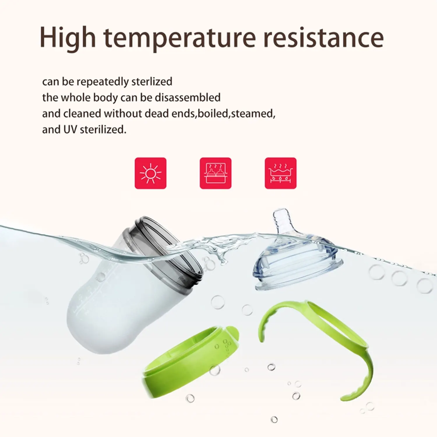 New 0-36 months baby nano-silicone bottle 240ml 150ml with handle Breastmilk-like design Soft milk pulling 4