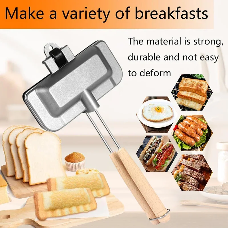 Hot Sandwich Maker, Double Sided Sandwich Roll Sealed Grill Pan, Non-Stick Hot Dog Toaster - Portable with Removable Handle 3
