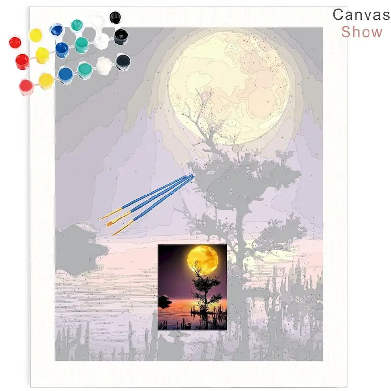 Kit Peinture Par Numéros Pour Adultes - Toile 30x40 Cm, Thème Paysage De Rue, Avec Peintures Acryliques Et Pinceaux