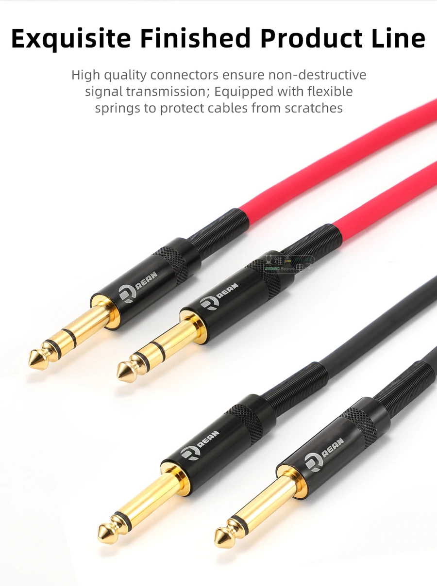 6,35mm TRS Stereo 3-Polig Vergoldeter 1/4'' TS Mono 2-Polig Stecker 6,5 Gerader Stecker für Gitarre Bass Mikrofon – Detail 10