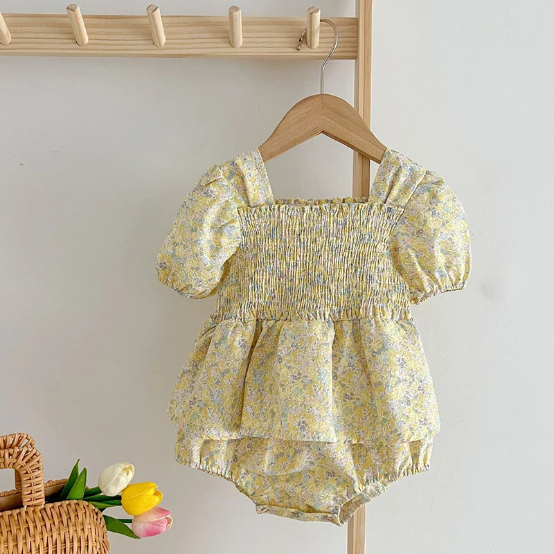

Infant Baby Girls Jumpsuit Short Sleeved Cotton Floral Printing Newborn Baby Girls Romper Summer 0-24M Baby Girls Clothes