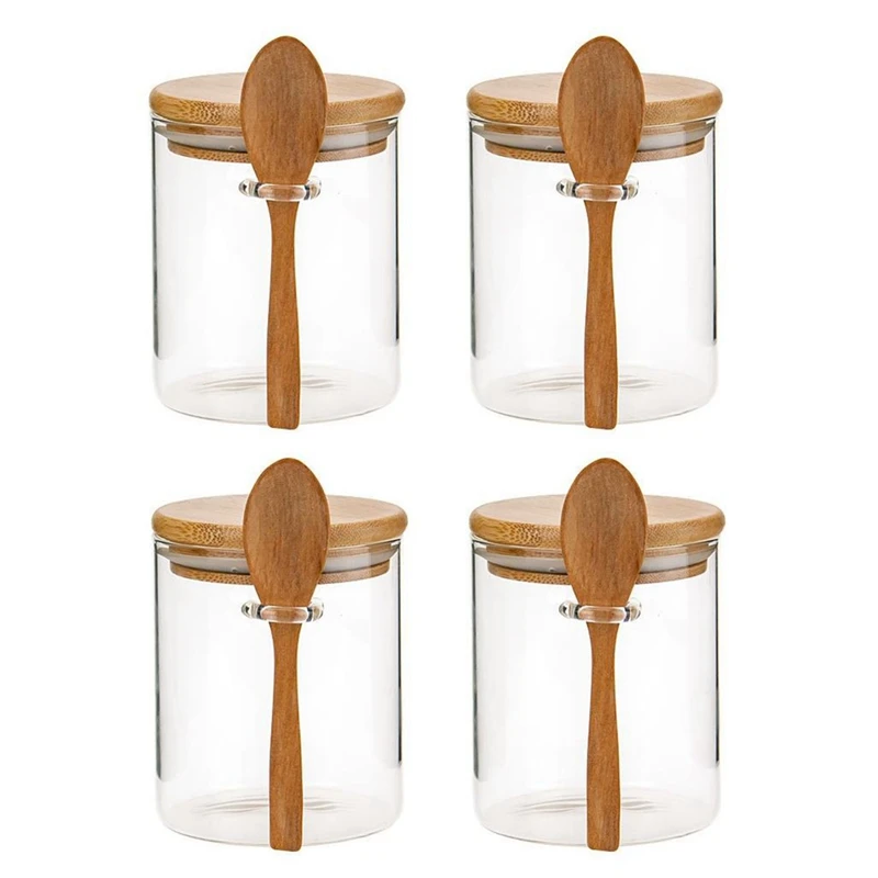 

1 Set Glass Food Storage Jars Borosilicate Glass Canisters With Bamboo Lid & Bamboo Spoons