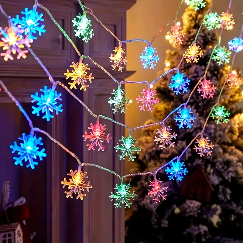 Snowflake LED String Lights - Festive USB-Powered Decoration for Christmas, Weddings, and Parties