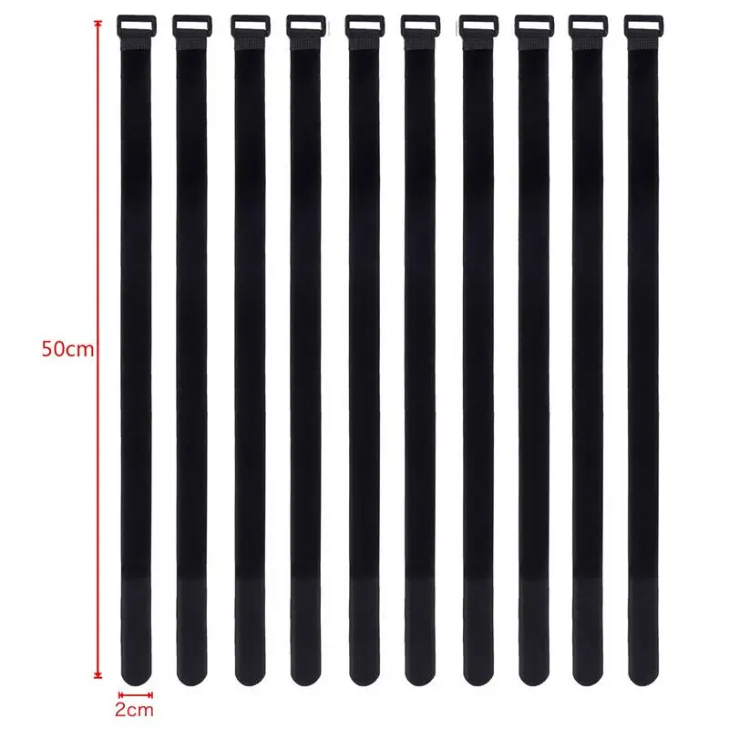10-Pack Reusable Colored Nylon Hook and Loop Cable Ties
