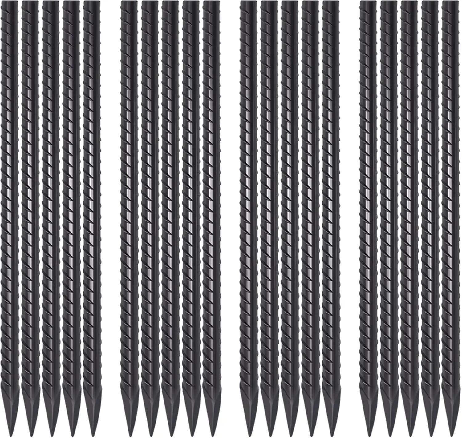 Steel Rebar Stakes 24" Landscape Timber Spikes 20 pcs Heavy Duty Concrete Forming Garden Plant Survey Markers Tent Stakes Black