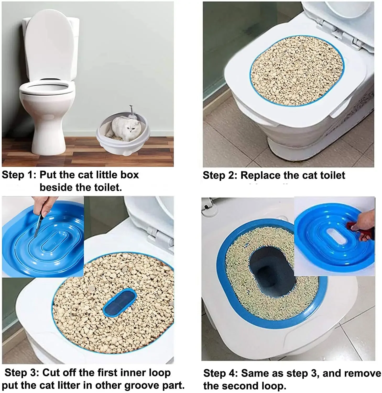 Cat Toilet Trainer Reusable Detachable Cat Potty Training Kit Litter Box Mat Plastic Toilet Cleaning Accessories