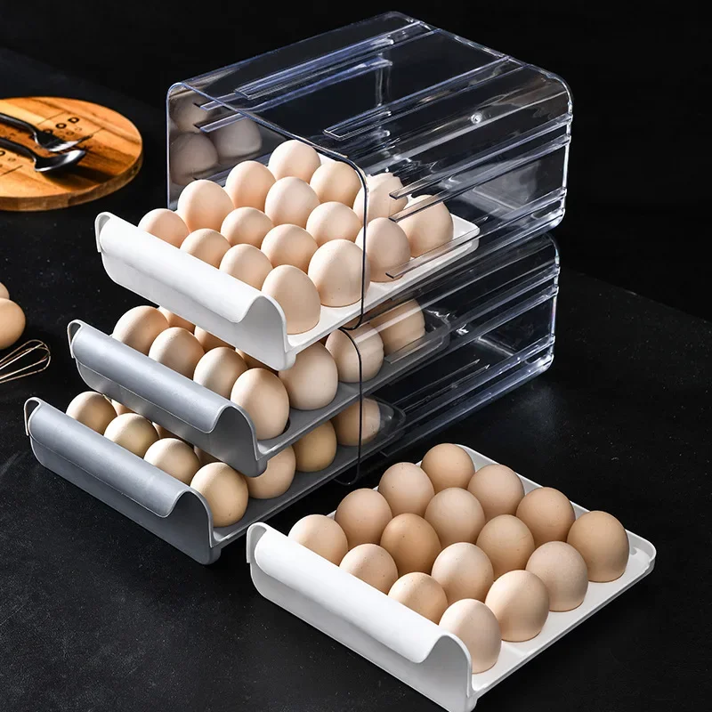 

Refrigerator Egg Holder Double-layer Drawer Type Egg Preservation Box Stackable Storage Box Transparent Plastic Egg Holder 수납함