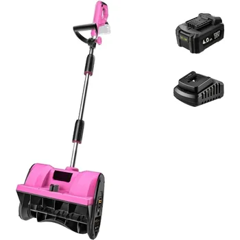 Pink Cordless Snow Shovel,12 Inch 20V Cordless Snow Shovel with 4000mAh Battery & Fast Charger, 1