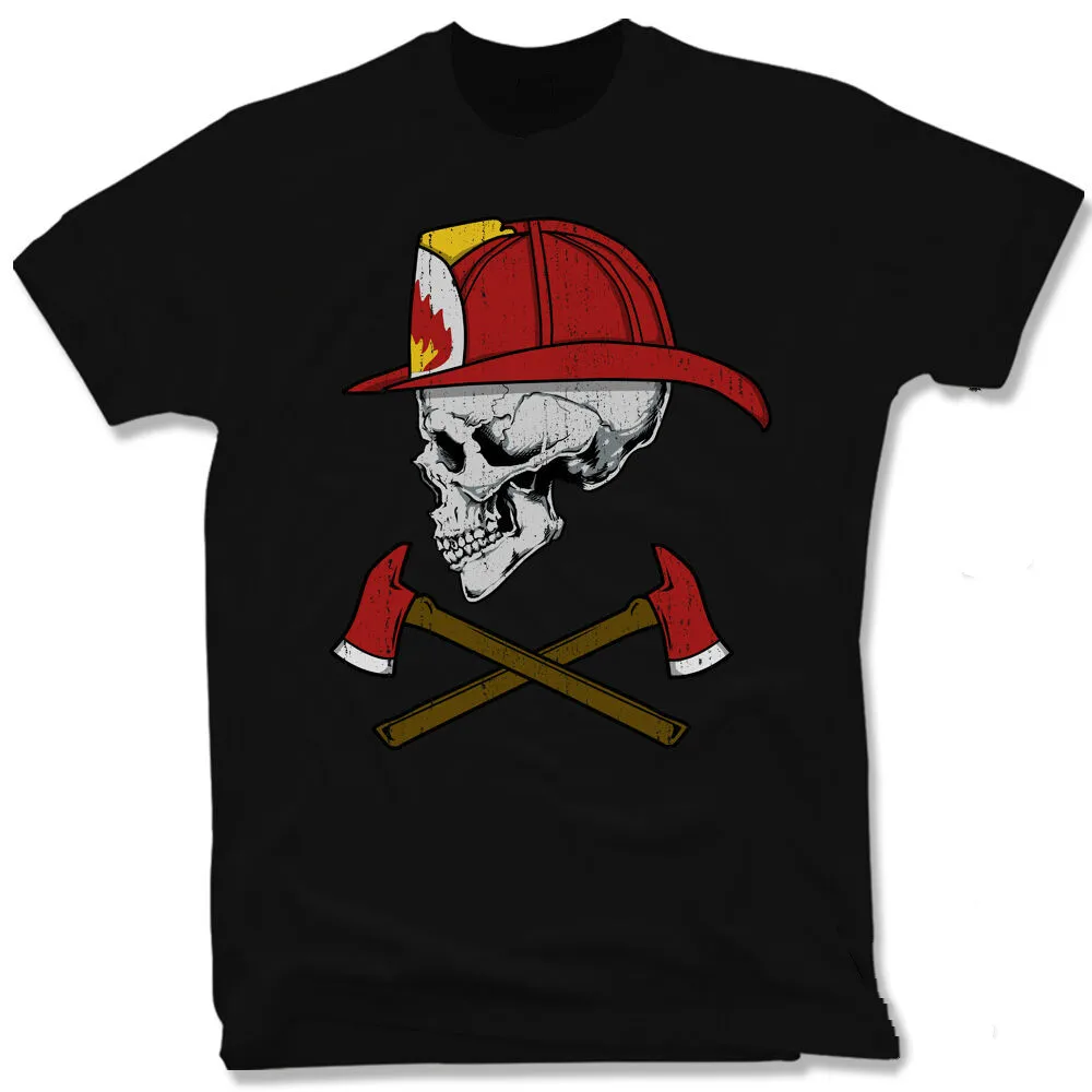 

Fire Department Fire Fighter Volunteer Skull Fireman T Shirt. New 100% Cotton Short Sleeve O-Neck T-shirt Casual Mens Top