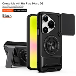 Armor  Case with Slide Camera Protector and Magnetic Holder - Hard Stand Back Cover for HUAWEI Pura 90S Pro (SJ - Black)