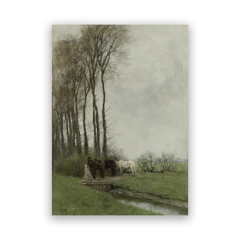 Rustic Country Landscape Oil Painting Canvas Art - Vintage Farmhouse Wall Decor