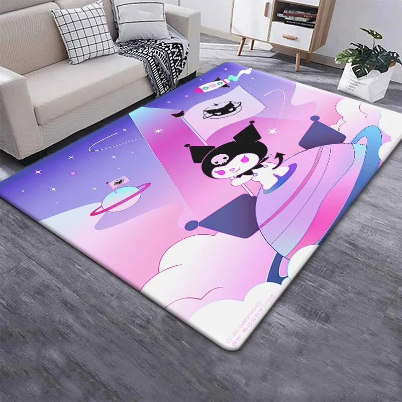 Kuromi Sanrio Lovely Carpet Rug for Living Room Bedroom Decoration Picnic Camp Kitchen Carpet Crawling Decoration