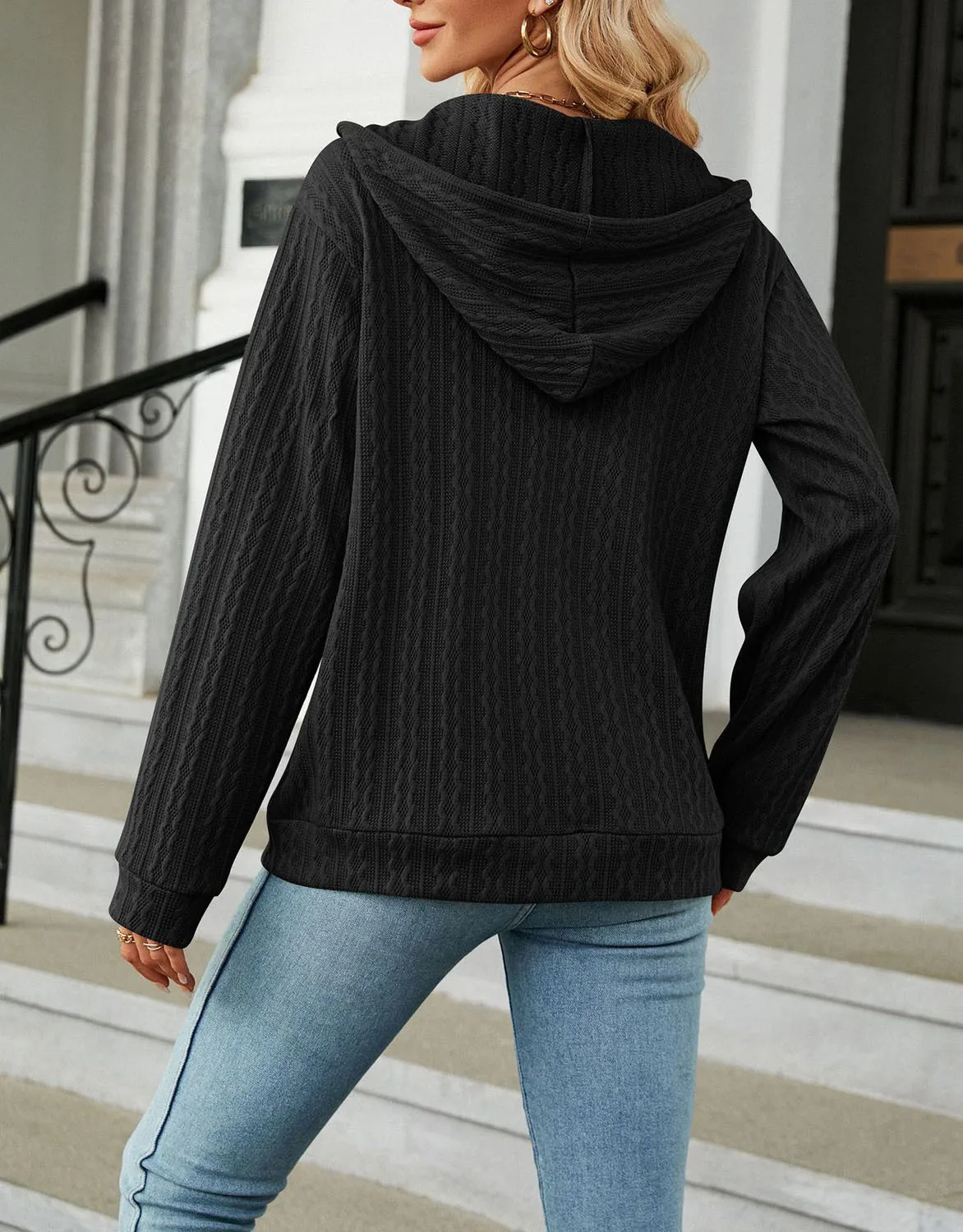 Autumn and Winter New Solid Color Long-sleeved Hooded Zipper Loose Jacket Sweater Female
