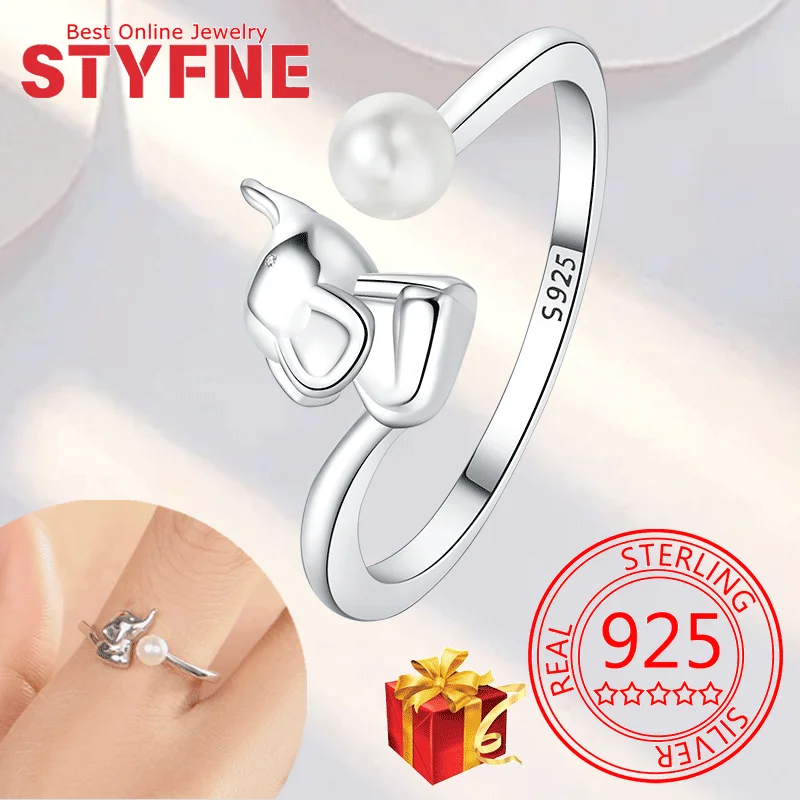 حقيقي 925 فضة الفيل الحيوان الدائري تشيكوسلوفاكيا خواتم الاصبع قابل للتعديل الدائري للنساء مجوهرات الزفاف هدايا مع صندوق هدية