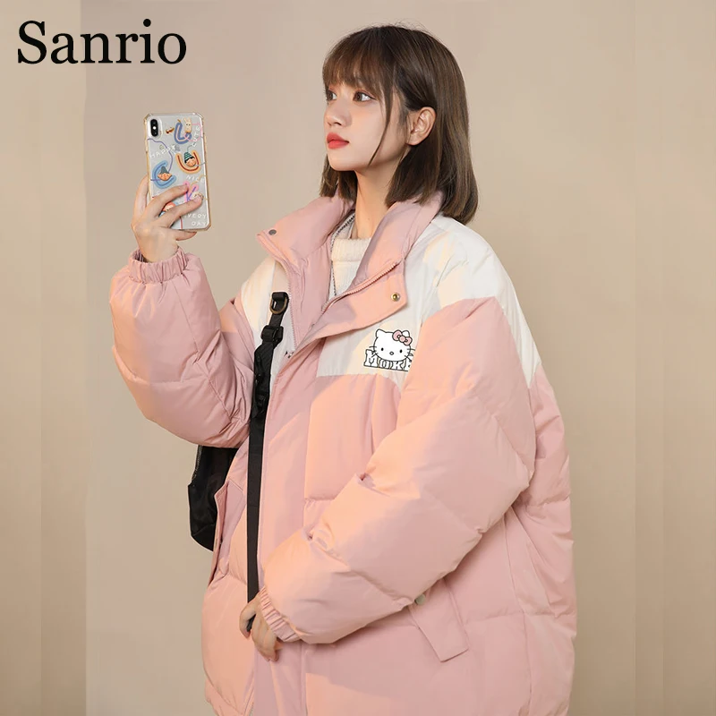 

Sanrio Hello Kitty Simple Loose Parker Coat Cute Printed Cotton Coat Jacket Women in The Long Section Winter Women's Clothing