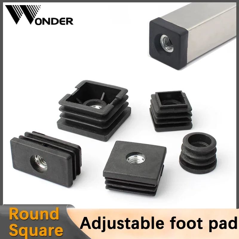 Adjustable foot pads Furniture feet Square / Round Plastic PVC Nut Plug Adjustable Table Chair Feet Pipe Inner Plug