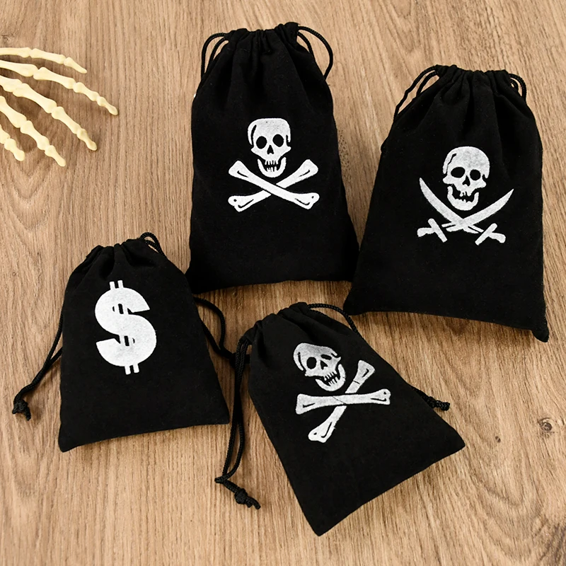 5 Stück Piraten beute Taschen Piraten schatz Kordel zug Taschen für Halloween benutzer definierte Dekoration Geschenkt üte Süßigkeiten Schmuck Goodie Tasche – Detail 7