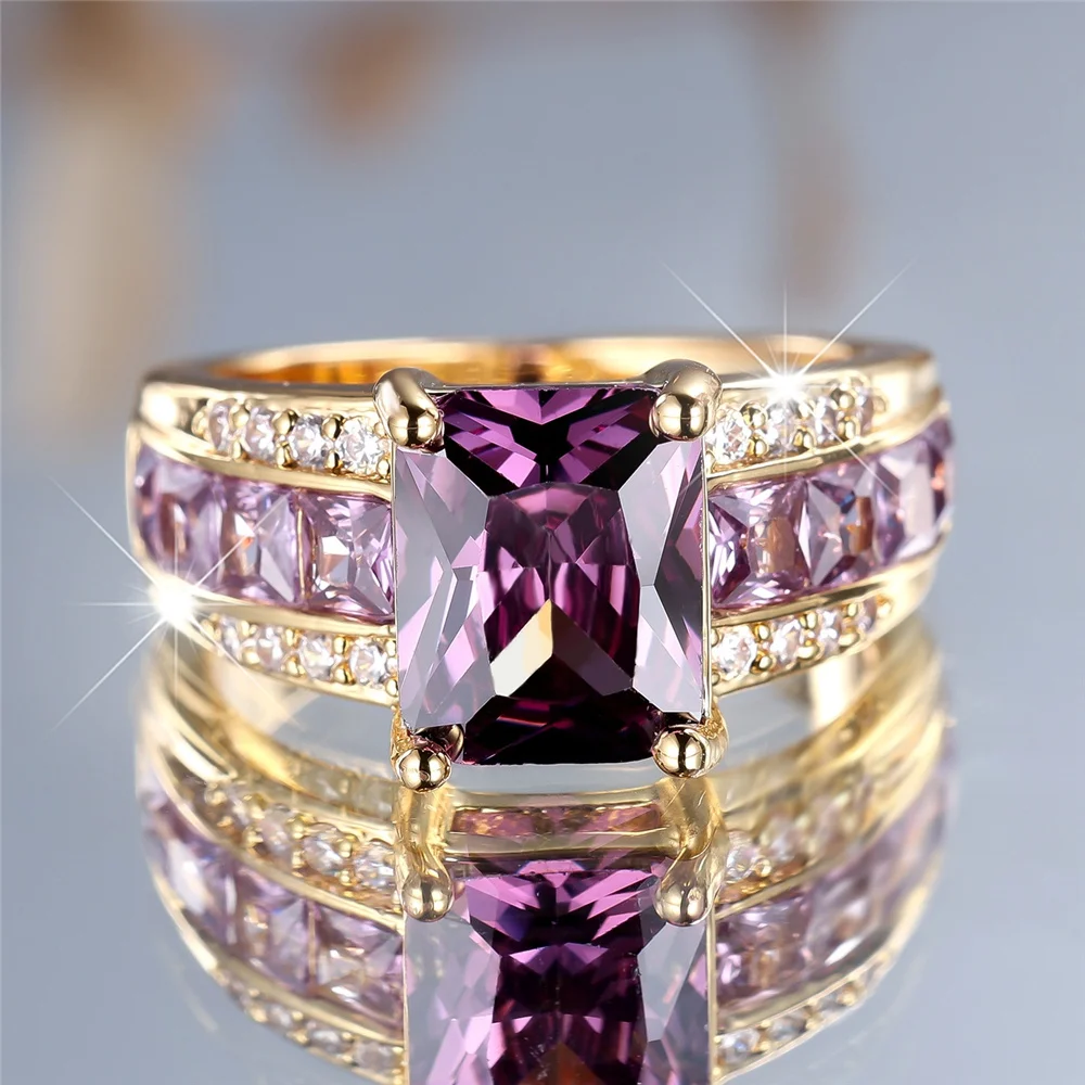 Elegant Purple Zircon Stone Gold Ring – Women's Charm Jewelry