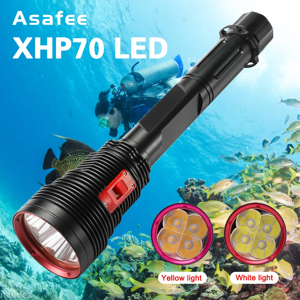 Asafee A47 Super Bright 4x XHP70.2 Diving Flashlight IPX8 Scuba Lights 200M Underwater LED Torch Submersible lamp Under Water