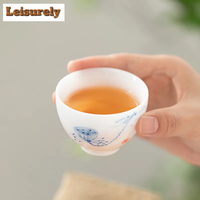 70ml Handmade Iced Jade Porcelain Teacup Hand Painted Bamboo Tea Cup Small Tasting Master Cup Tea Mug Kung Fu Teaset Drinkware