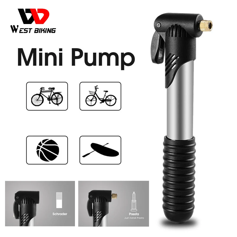 

WEST BIKING Mini Bicycle Pump 70PSI Portable Schrader Presta Valve Hand Inflator Stainless Steel MTB Road Cycling Accessories